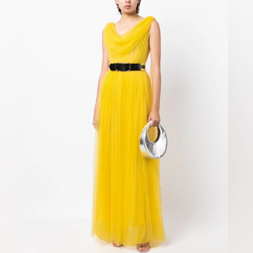 Leo Lin Yellow Juno Draped Floor Length Dress